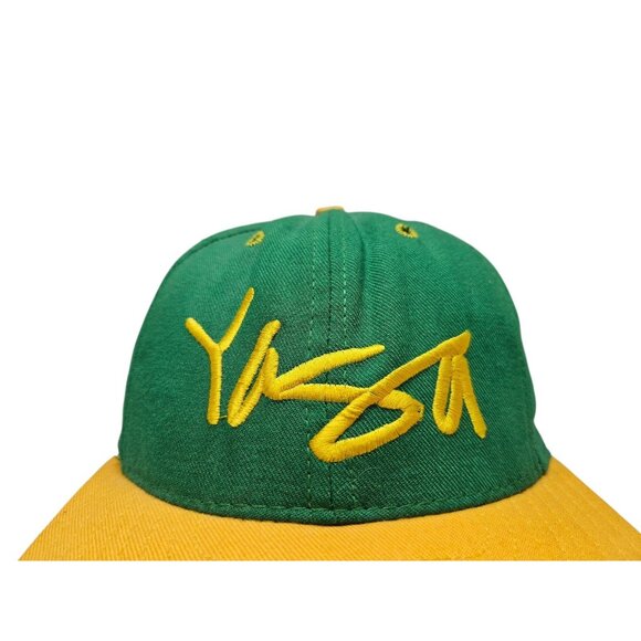 Vintage 90s Yaga Snapback Hat Cap Green Yellow Adjustable Streetwear 90s Fashion - Picture 2 of 12